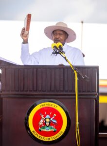 Togolese President Faure Gnassingbé and Ugandan President Yoweri Museveni at the inauguration ceremony in Kampala