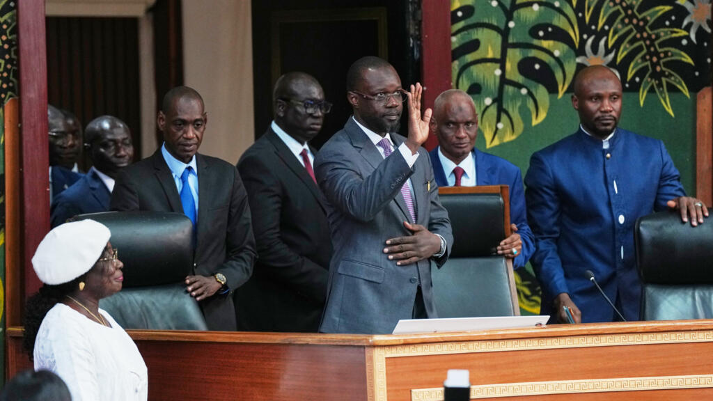 Ousmane Sonko arrives to deliver a speech after being elected president of the National Assembly, Tuesday, May 26, 2026, in Dakar.
