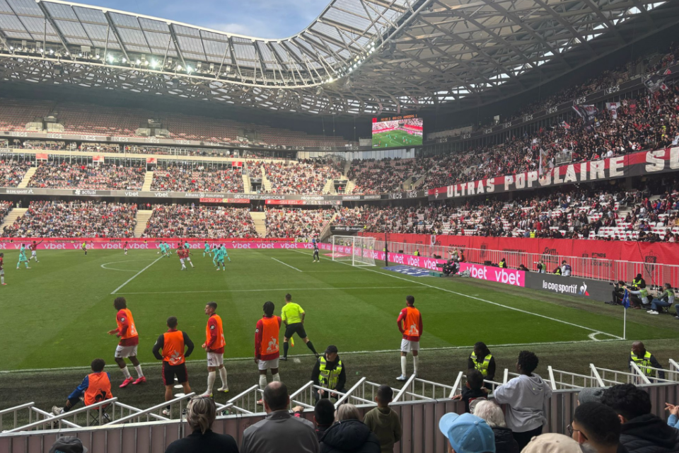 OGC Nice players celebrate after a match at Allianz Riviera stadium