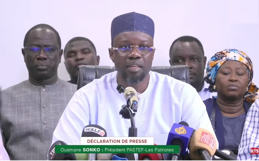 Ousmane Sonko delivers press statement as leader of Pastef party