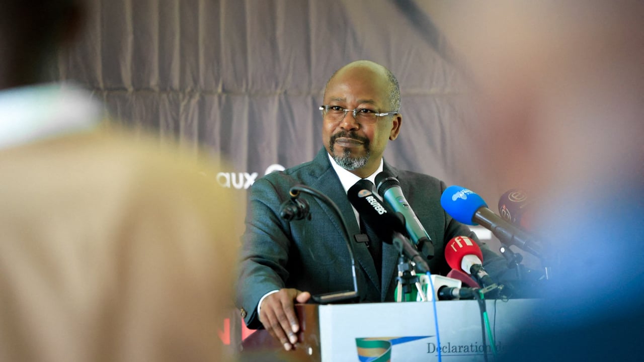 Gabon opposition leader Bilie By Nze addresses press after pivotal vote