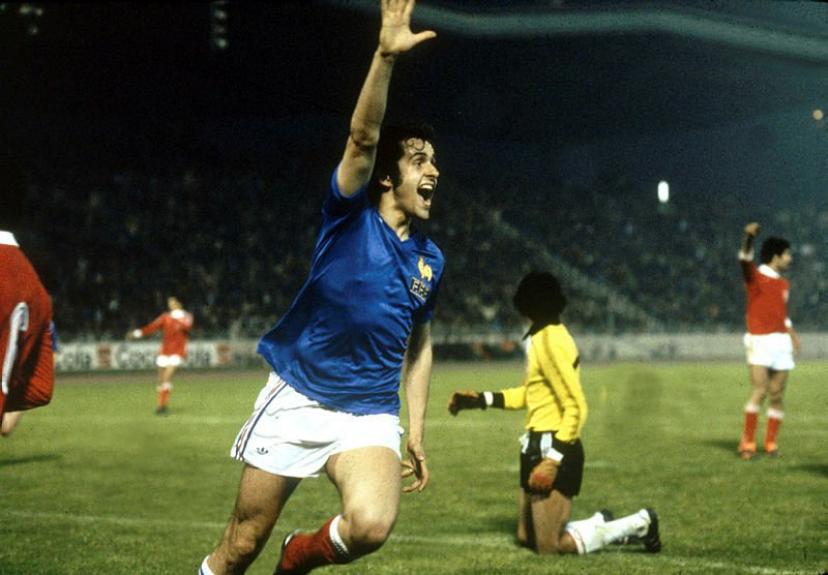 Michel platini scoring the opening goal against Tunisia in 1978