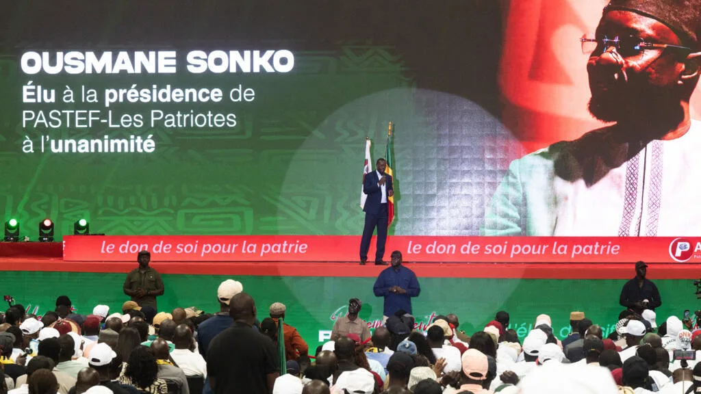 Ousmane Sonko speaking at a press conference in Dakar