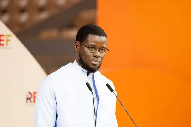 President Bassirou Diomaye Faye at a 2025 economic event in Paris