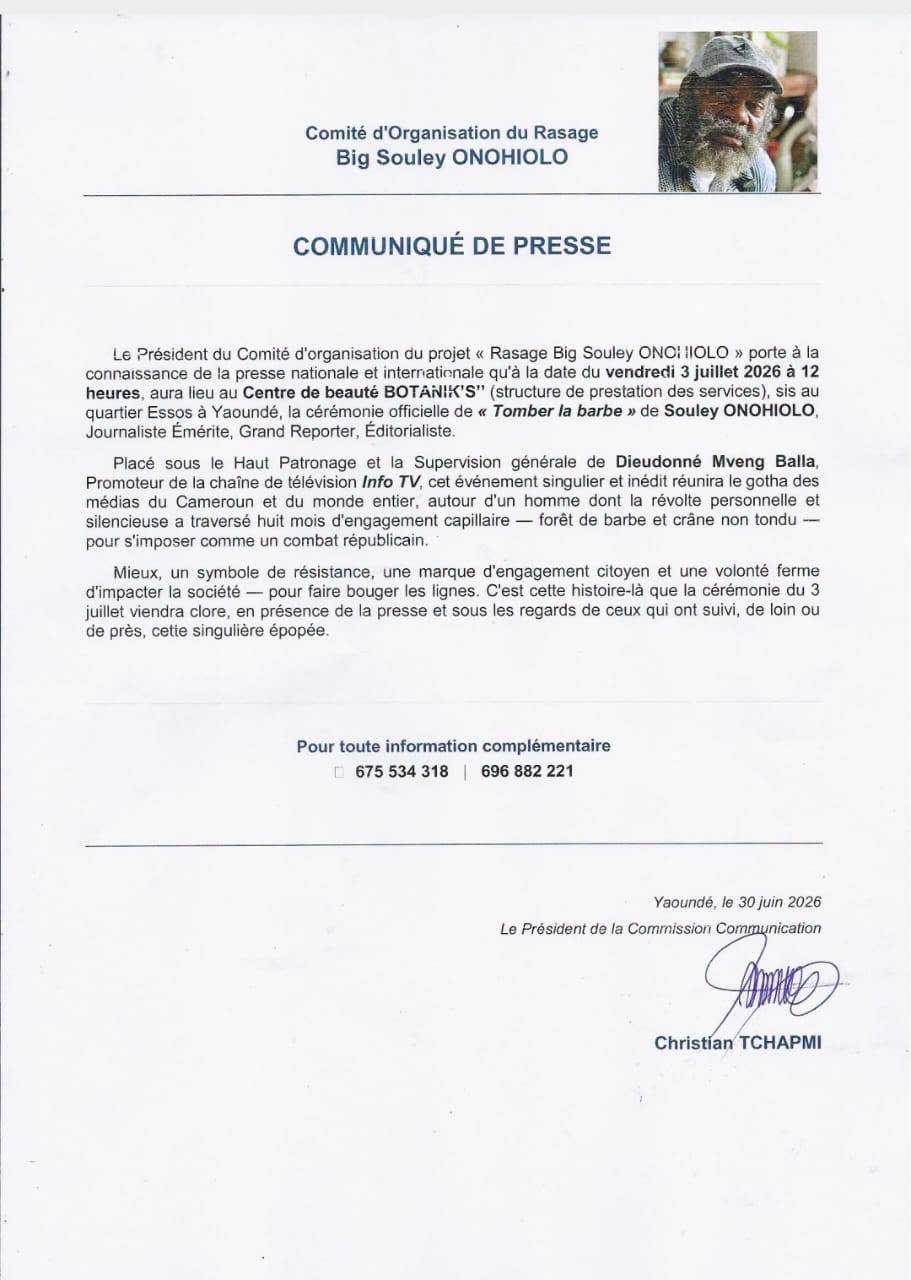After 8 months: an organising committee announces the shaving operation of Souley Onohiolo, Friday 3 July