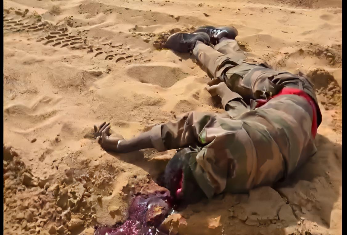 Damaged military vehicle in northern Mali after an ambush