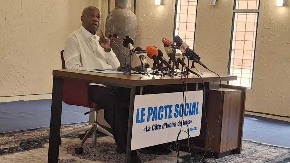 Laurent Gbagbo seated with PPA-CI leaders in Abidjan