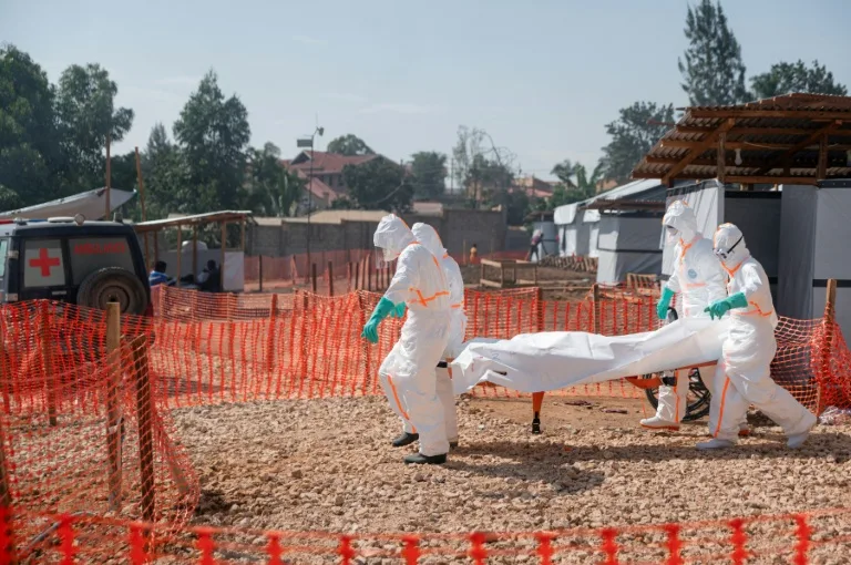 Health workers in protective gear during Ebola response in Democratic Republic of Congo
