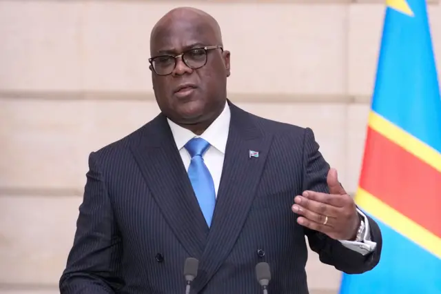 Democratic Republic of Congo President Félix Tshisekedi during a press conference in Paris, France