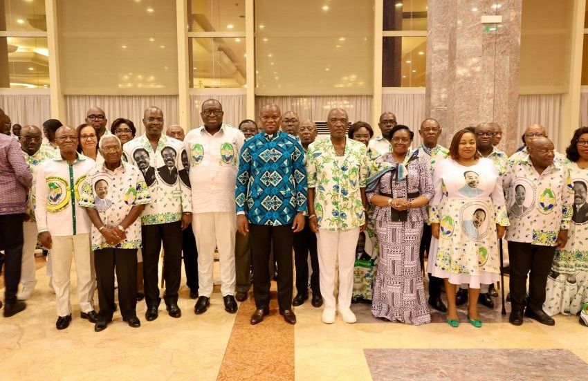 Key figures of Gabon's PDG party meeting at the Palace of Renovation